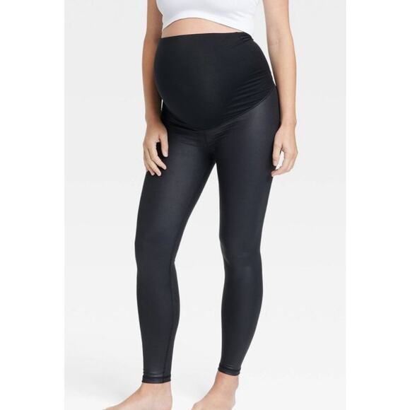 Ingrid & Isabel High Gloss Maternity Long Leggings Maternity Black Large NWT - Picture 1 of 8